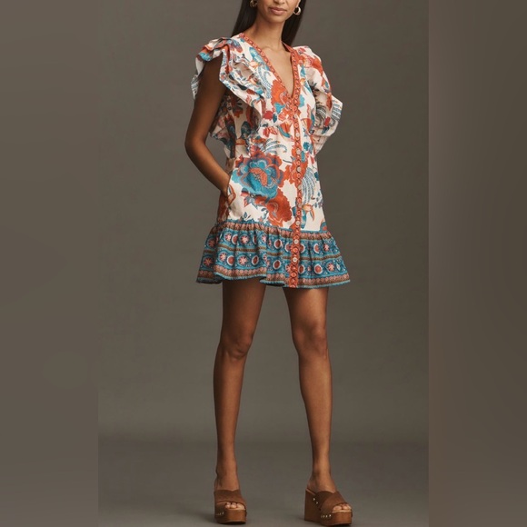 Farm Rio Ruffle-Sleeve Button Front Mini Dress - Picture 5 of 15